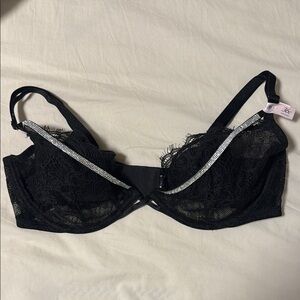 Victoria's Secret Black and Silver Lace Bra with Underwire- Never Worn